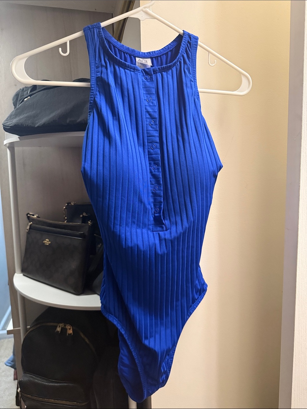 Ribbed Button-Front One-Piece Swimsuit - Royal Blue
